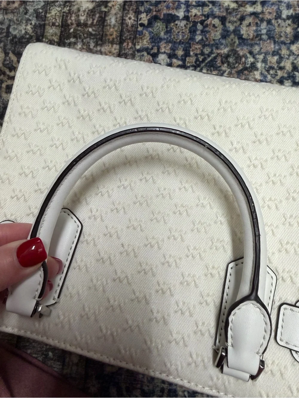 Michael Kors White Monogram Satchel with Silver Hardware